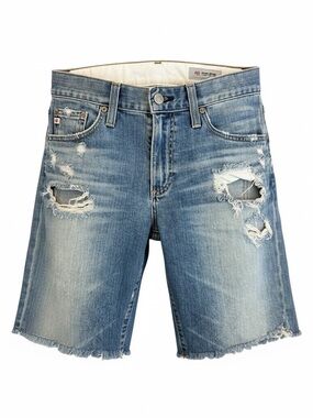 Agolde Faded Light Blue Distressed Denim Bermuda Shorts